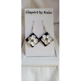 Cercei handmade White Flower, ClayArt by Ralu, Alb